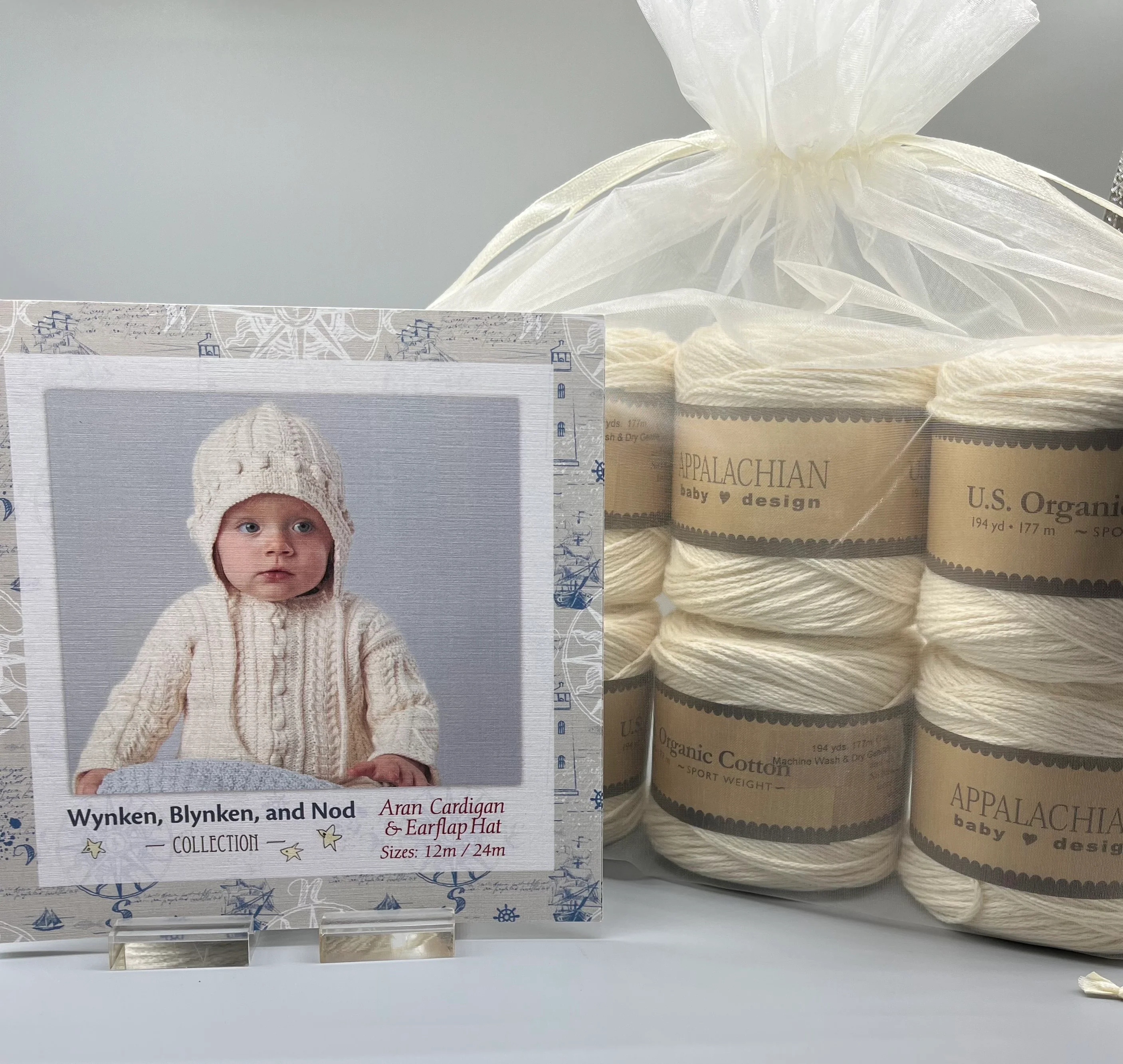 WBN Collection Aran Baby Cotton Cardigan and Earflap Hat Kit - Image 3