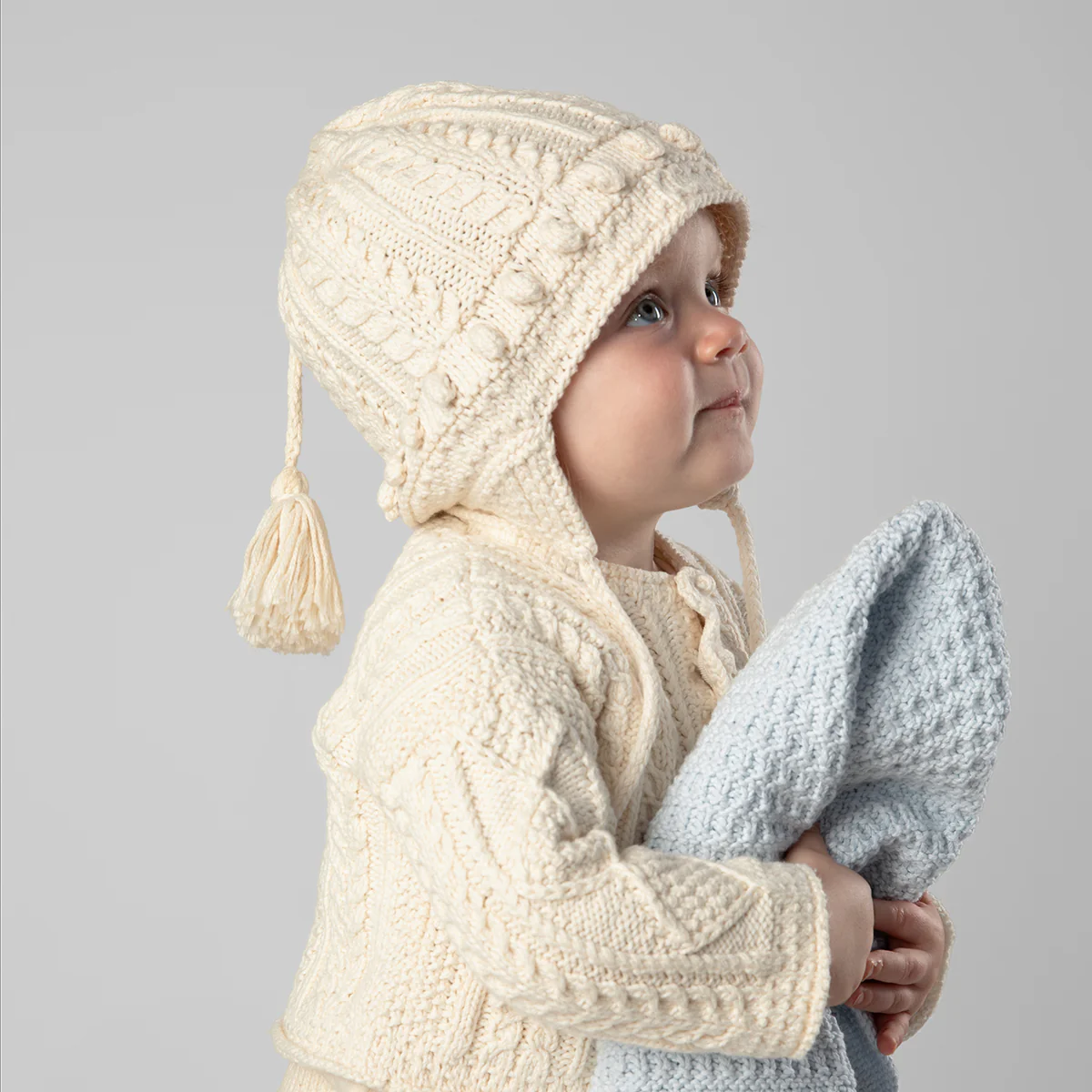 WBN Collection Aran Baby Cotton Cardigan and Earflap Hat Kit - Image 4