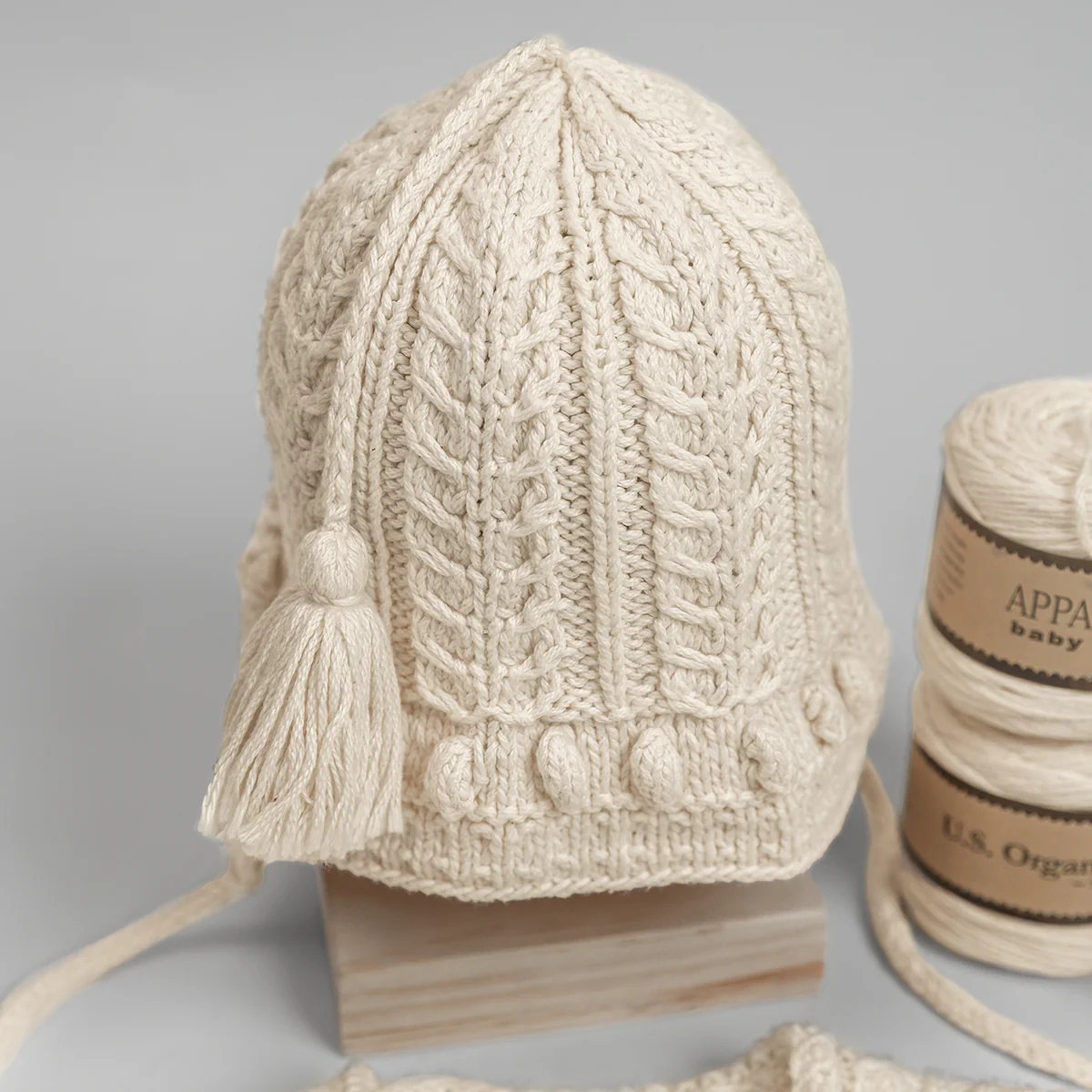 WBN Collection Aran Baby Cotton Cardigan and Earflap Hat Kit - Image 5